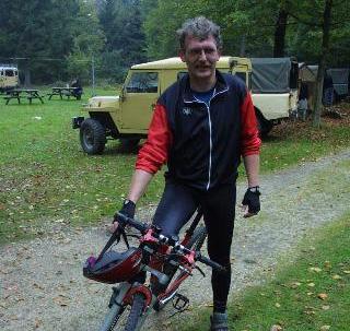 Jaap at the bike, scouting the route 